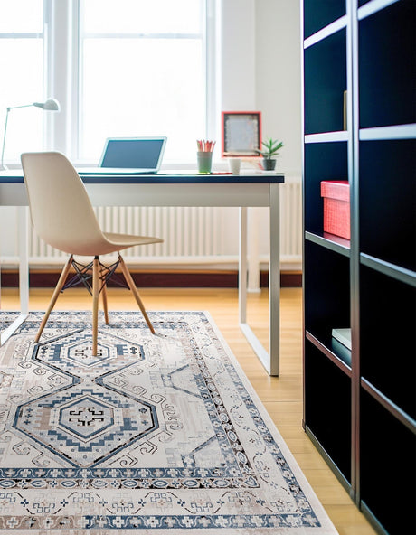 Gray Blue 7' 10 x 7' 10 Charlotte Square Area Rug 100% Polypropylene With Jute Backing Traditional Classical Durable Carpet for Living Dining Office Rooms for Sale at Rug Engine