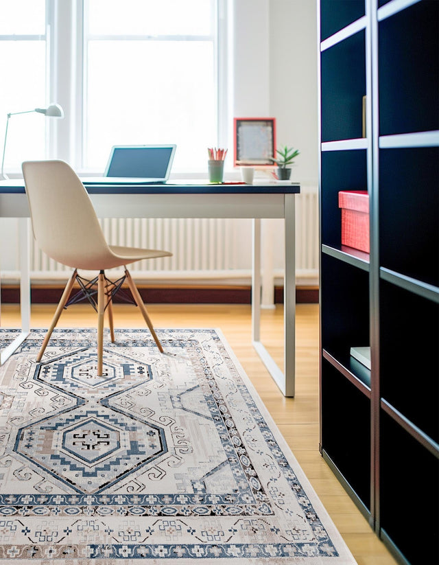 Gray Blue 4' 1 x 4' 1 Charlotte Square Area Rug 100% Polypropylene With Jute Backing Traditional Classical Durable Carpet for Living Dining Office Rooms for Sale at Rug Engine