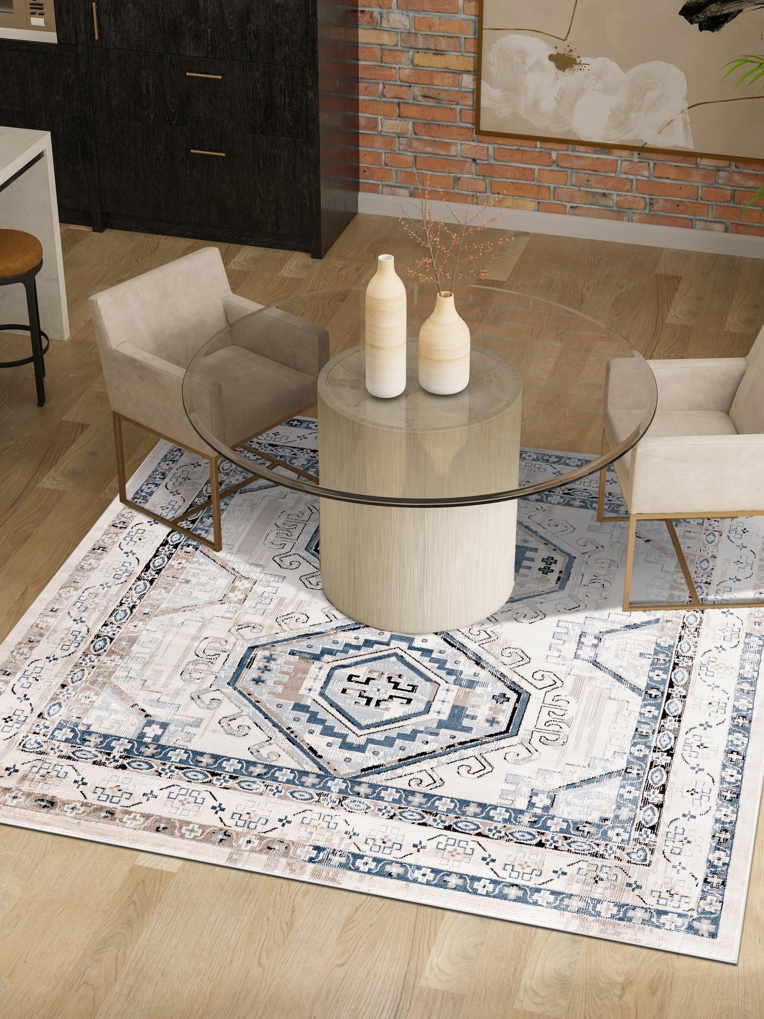 Gray Blue 5' 3 x 5' 3 Charlotte Square Area Rug 100% Polypropylene With Jute Backing Traditional Classical Durable Carpet for Living Dining Office Rooms for Sale at Rug Engine