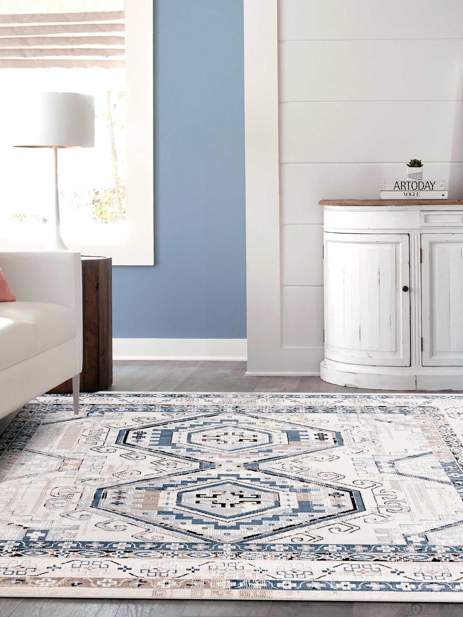 Gray Blue 5' 3 x 5' 3 Charlotte Square Area Rug 100% Polypropylene With Jute Backing Traditional Classical Durable Carpet for Living Dining Office Rooms for Sale at Rug Engine