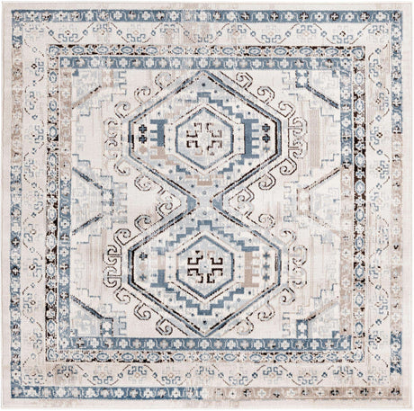 Gray Blue 5' 3 x 5' 3 Charlotte Square Area Rug 100% Polypropylene With Jute Backing Traditional Classical Durable Carpet for Living Dining Office Rooms for Sale at Rug Engine