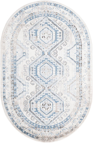 Gray Blue 5' 3 x 8' Charlotte Oval Area Rug 100% Polypropylene With Jute Backing Traditional Classical Durable Carpet for Living Dining Office Rooms for Sale at Rug Engine