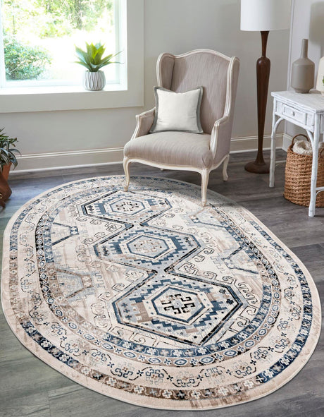 Gray Blue 4' 1 x 6' 1 Charlotte Oval Area Rug 100% Polypropylene With Jute Backing Traditional Classical Durable Carpet for Living Dining Office Rooms for Sale at Rug Engine