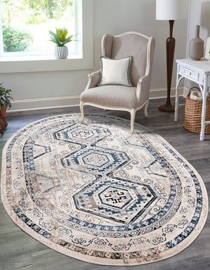 Gray Blue 5' 3 x 8' Charlotte Oval Area Rug 100% Polypropylene With Jute Backing Traditional Classical Durable Carpet for Living Dining Office Rooms for Sale at Rug Engine
