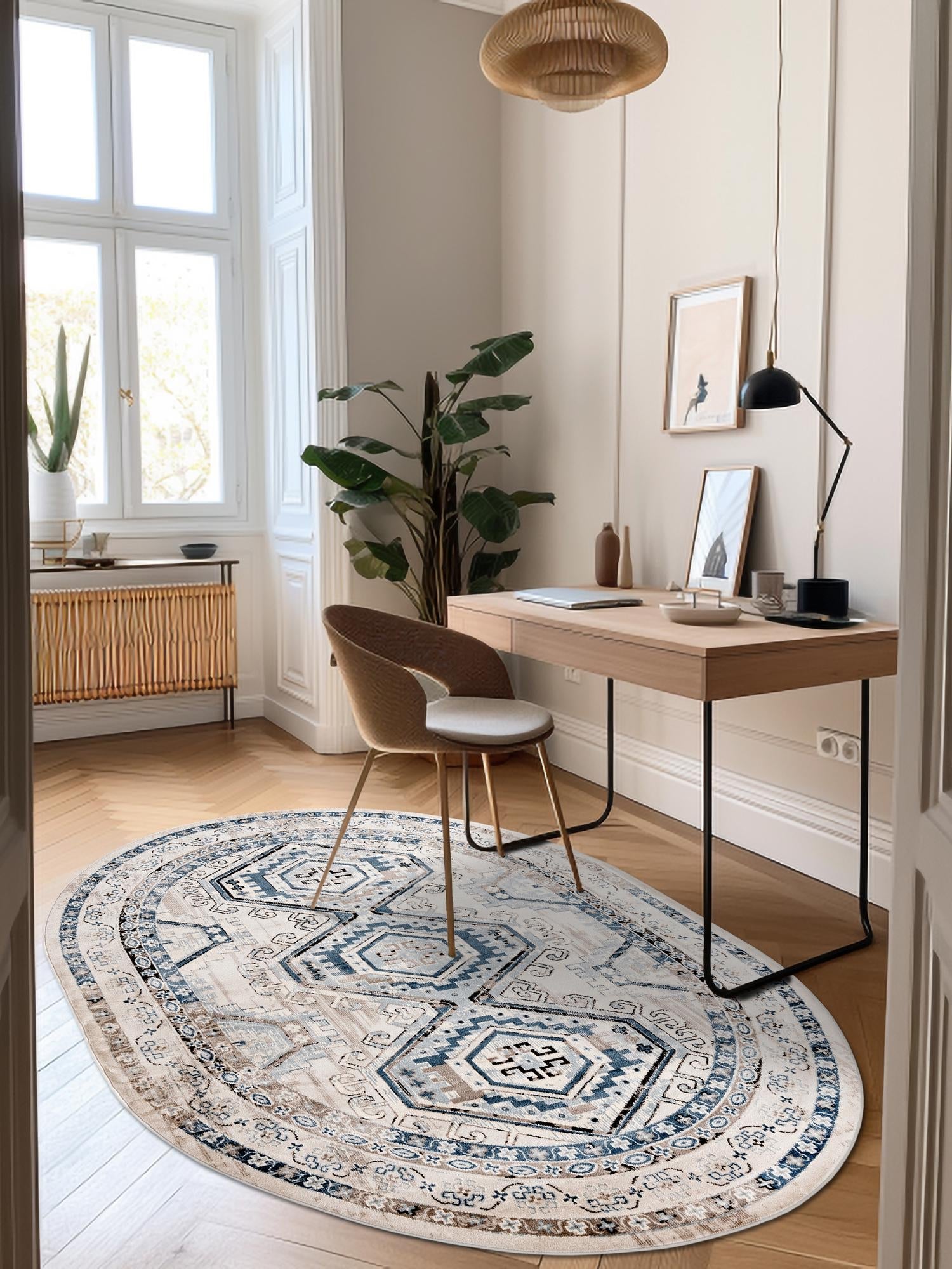 Gray Blue 4' 1 x 6' 1 Charlotte Oval Area Rug 100% Polypropylene With Jute Backing Traditional Classical Durable Carpet for Living Dining Office Rooms for Sale at Rug Engine