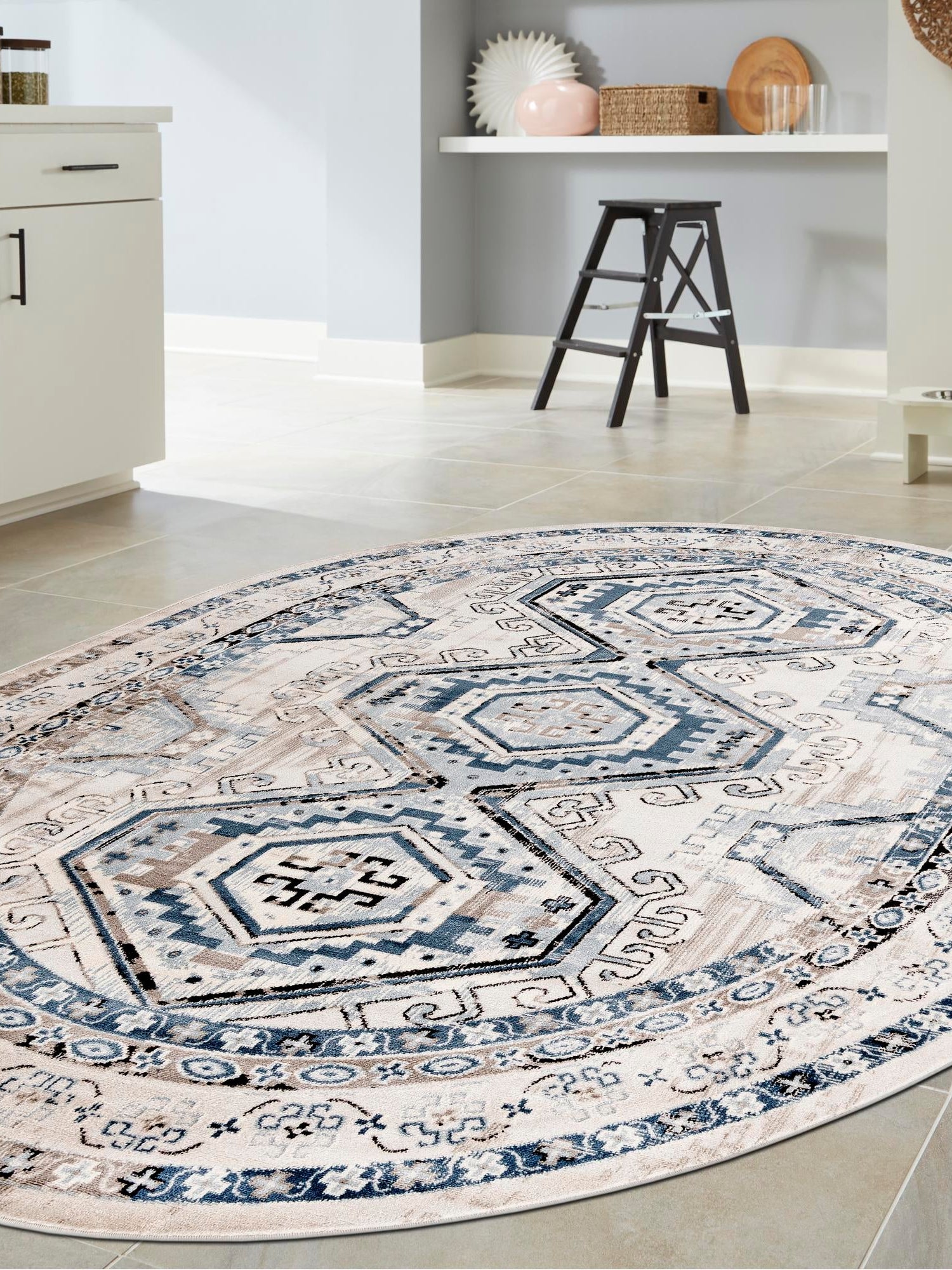 Gray Blue 7' 10 x 10' Charlotte Oval Area Rug 100% Polypropylene With Jute Backing Traditional Classical Durable Carpet for Living Dining Office Rooms for Sale at Rug Engine