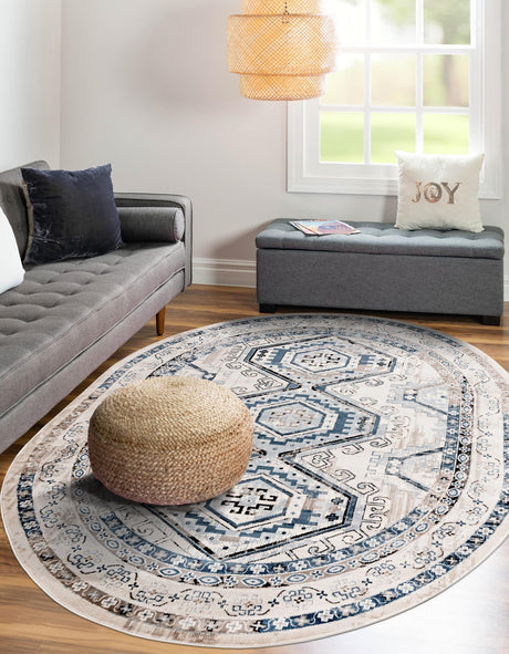 Gray Blue 5' 3 x 8' Charlotte Oval Area Rug 100% Polypropylene With Jute Backing Traditional Classical Durable Carpet for Living Dining Office Rooms for Sale at Rug Engine