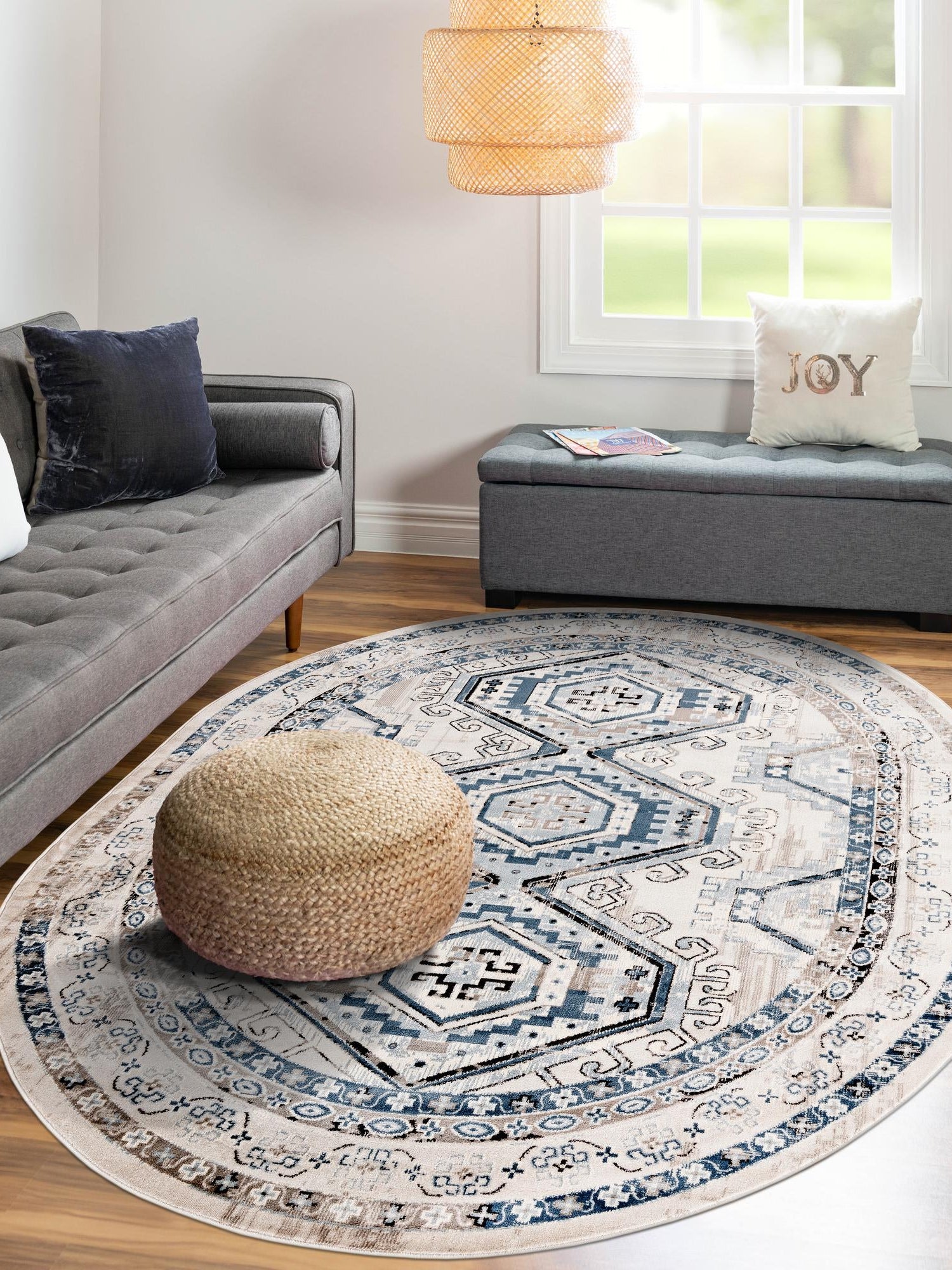Gray Blue 4' 1 x 6' 1 Charlotte Oval Area Rug 100% Polypropylene With Jute Backing Traditional Classical Durable Carpet for Living Dining Office Rooms for Sale at Rug Engine