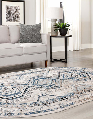 Gray Blue 5' 3 x 8' Charlotte Oval Area Rug 100% Polypropylene With Jute Backing Traditional Classical Durable Carpet for Living Dining Office Rooms for Sale at Rug Engine