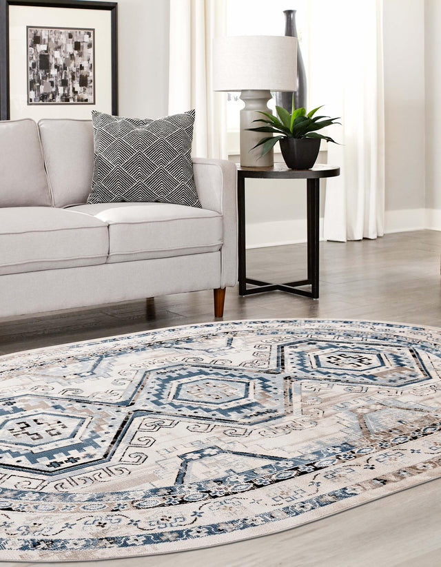 Gray Blue 5' 3 x 8' Charlotte Oval Area Rug 100% Polypropylene With Jute Backing Traditional Classical Durable Carpet for Living Dining Office Rooms for Sale at Rug Engine