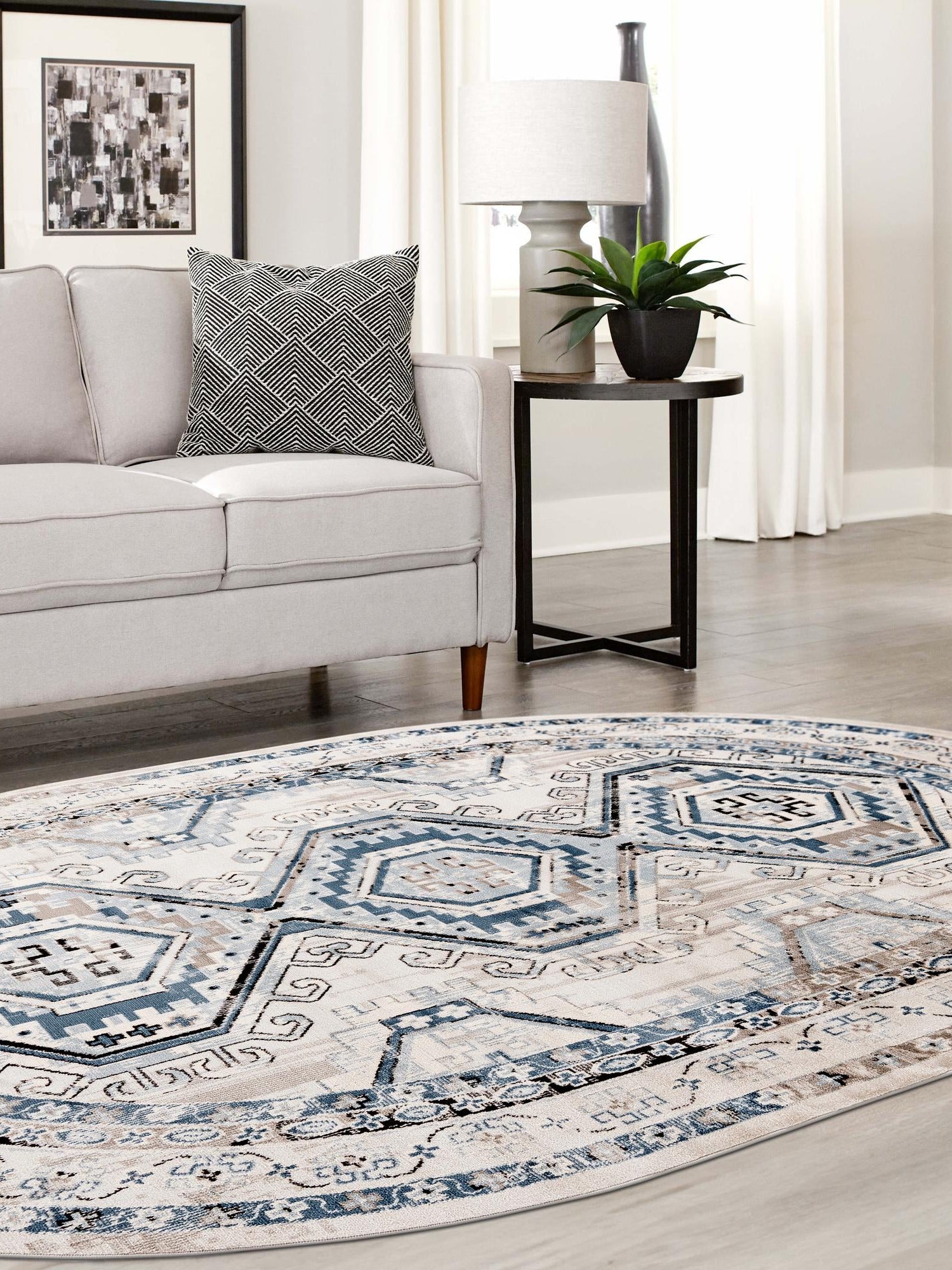 Gray Blue 7' 10 x 10' Charlotte Oval Area Rug 100% Polypropylene With Jute Backing Traditional Classical Durable Carpet for Living Dining Office Rooms for Sale at Rug Engine