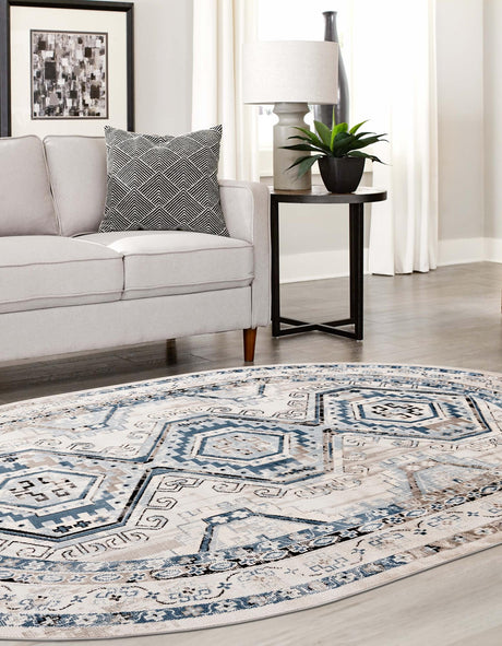 Gray Blue 7' 10 x 10' Charlotte Oval Area Rug 100% Polypropylene With Jute Backing Traditional Classical Durable Carpet for Living Dining Office Rooms for Sale at Rug Engine