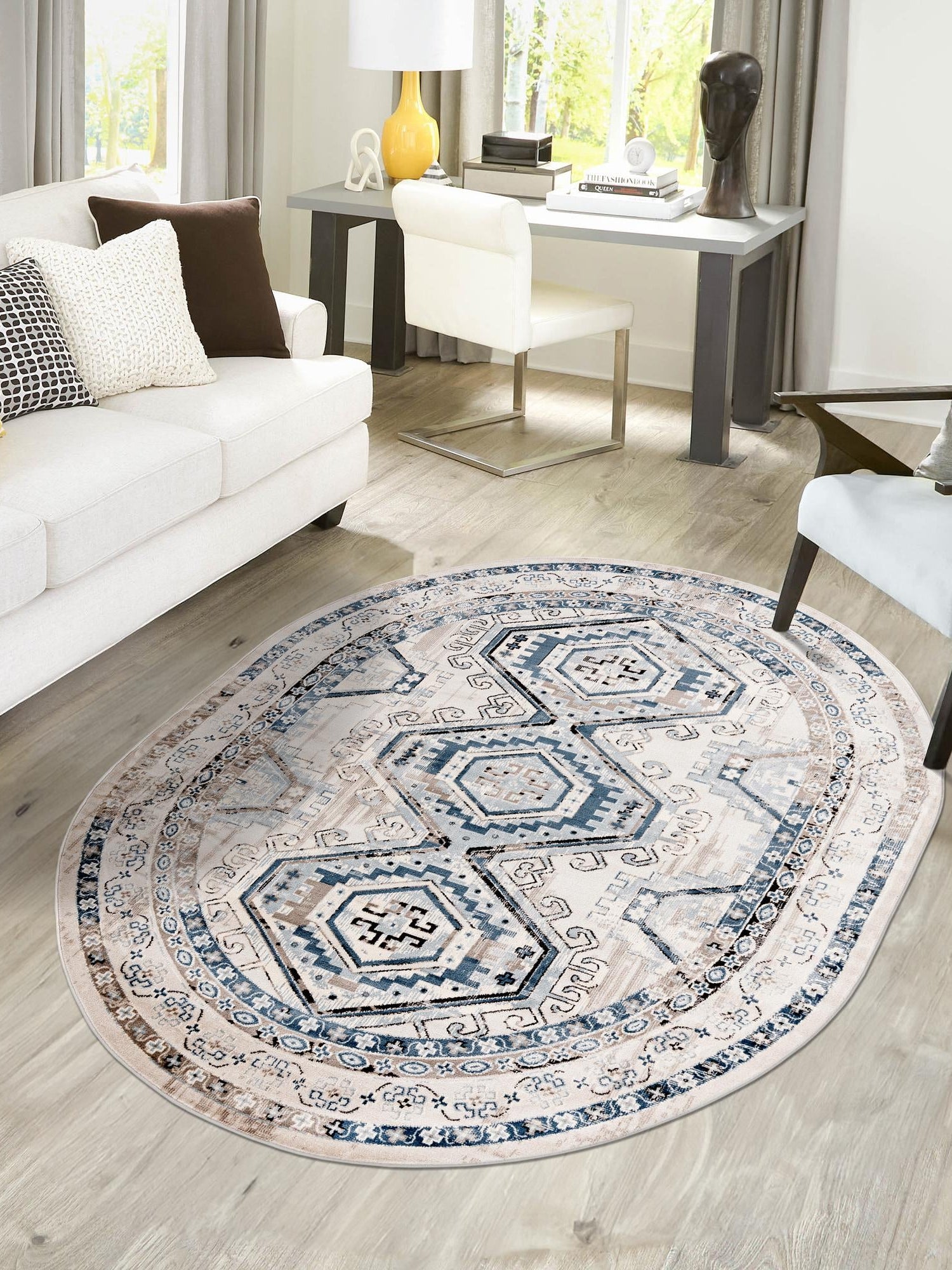 Gray Blue 7' 10 x 10' Charlotte Oval Area Rug 100% Polypropylene With Jute Backing Traditional Classical Durable Carpet for Living Dining Office Rooms for Sale at Rug Engine