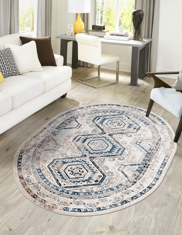 Gray Blue 4' 1 x 6' 1 Charlotte Oval Area Rug 100% Polypropylene With Jute Backing Traditional Classical Durable Carpet for Living Dining Office Rooms for Sale at Rug Engine
