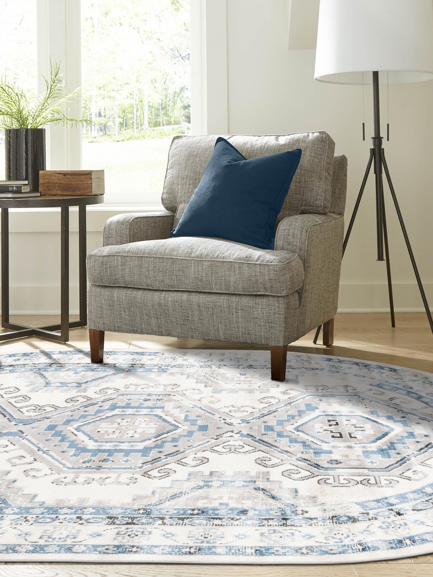Gray Blue 4' 1 x 6' 1 Charlotte Oval Area Rug 100% Polypropylene With Jute Backing Traditional Classical Durable Carpet for Living Dining Office Rooms for Sale at Rug Engine