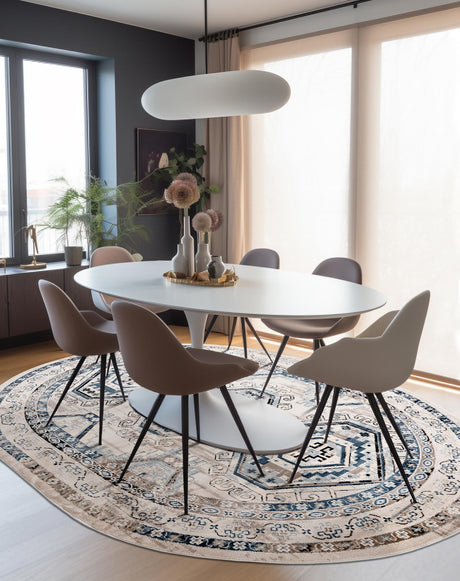 Gray Blue 5' 3 x 8' Charlotte Oval Area Rug 100% Polypropylene With Jute Backing Traditional Classical Durable Carpet for Living Dining Office Rooms for Sale at Rug Engine