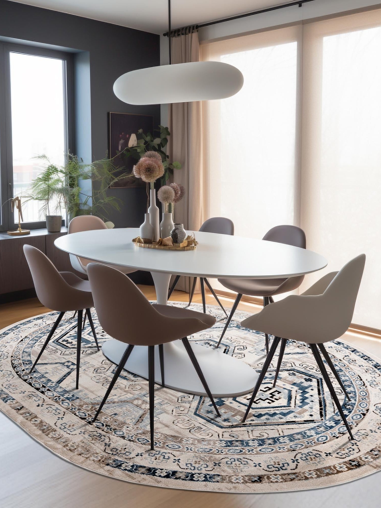 Gray Blue 7' 10 x 10' Charlotte Oval Area Rug 100% Polypropylene With Jute Backing Traditional Classical Durable Carpet for Living Dining Office Rooms for Sale at Rug Engine