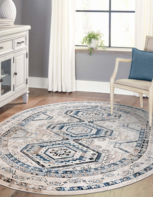Gray Blue 5' 3 x 8' Charlotte Oval Area Rug 100% Polypropylene With Jute Backing Traditional Classical Durable Carpet for Living Dining Office Rooms for Sale at Rug Engine