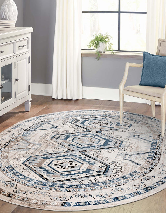 Gray Blue 4' 1 x 6' 1 Charlotte Oval Area Rug 100% Polypropylene With Jute Backing Traditional Classical Durable Carpet for Living Dining Office Rooms for Sale at Rug Engine