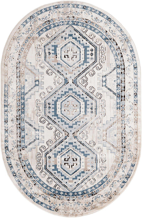 Gray Blue 5' 3 x 8' Charlotte Oval Area Rug 100% Polypropylene With Jute Backing Traditional Classical Durable Carpet for Living Dining Office Rooms for Sale at Rug Engine