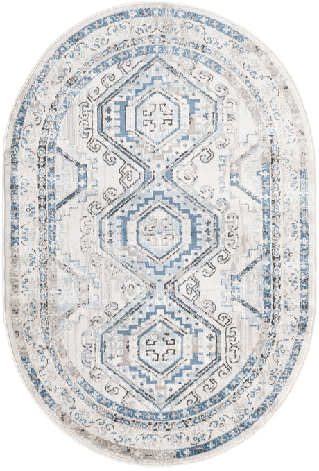 Gray Blue 4' 1 x 6' 1 Charlotte Oval Area Rug 100% Polypropylene With Jute Backing Traditional Classical Durable Carpet for Living Dining Office Rooms for Sale at Rug Engine