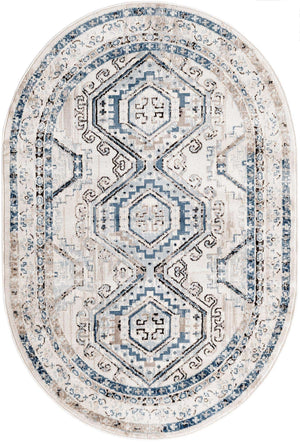 Gray Blue 4' 1 x 6' 1 Charlotte Oval Area Rug 100% Polypropylene With Jute Backing Traditional Classical Durable Carpet for Living Dining Office Rooms for Sale at Rug Engine