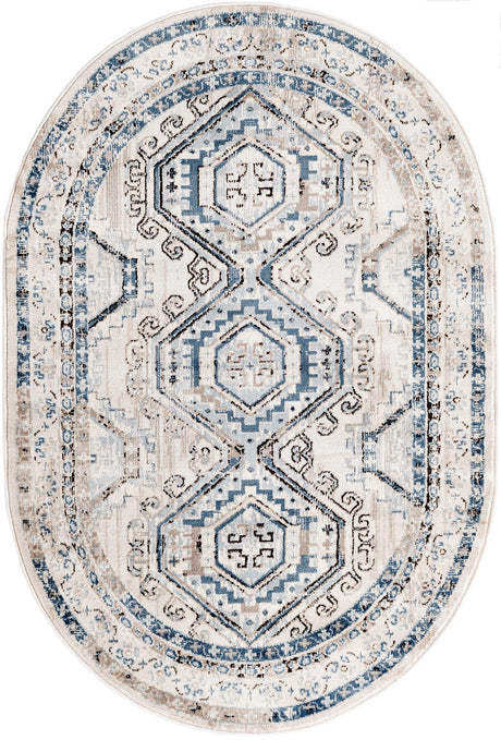 Gray Blue 4' 1 x 6' 1 Charlotte Oval Area Rug 100% Polypropylene With Jute Backing Traditional Classical Durable Carpet for Living Dining Office Rooms for Sale at Rug Engine