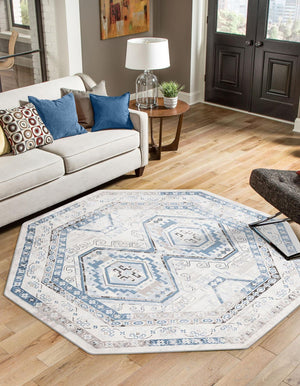 Gray Blue 5' 3 x 5' 3 Charlotte Octagon Area Rug 100% Polypropylene With Jute Backing Traditional Classical Durable Carpet for Living Dining Office Rooms for Sale at Rug Engine