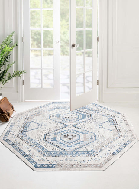 Gray Blue 5' 3 x 5' 3 Charlotte Octagon Area Rug 100% Polypropylene With Jute Backing Traditional Classical Durable Carpet for Living Dining Office Rooms for Sale at Rug Engine