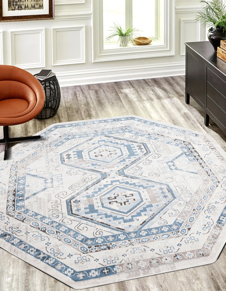 Gray Blue 7' 10 x 7' 10 Charlotte Octagon Area Rug 100% Polypropylene With Jute Backing Traditional Classical Durable Carpet for Living Dining Office Rooms for Sale at Rug Engine
