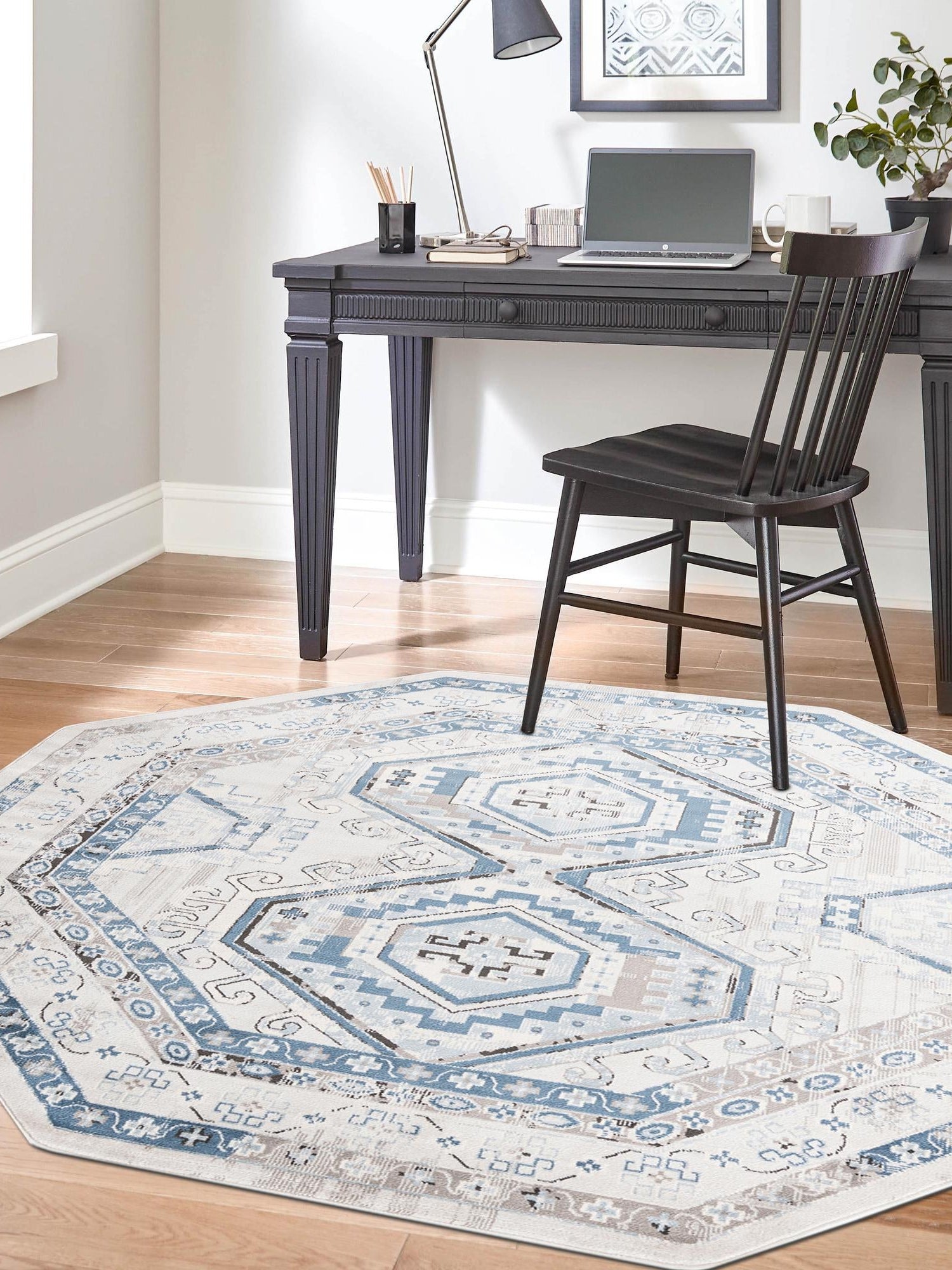 Gray Blue 5' 3 x 5' 3 Charlotte Octagon Area Rug 100% Polypropylene With Jute Backing Traditional Classical Durable Carpet for Living Dining Office Rooms for Sale at Rug Engine