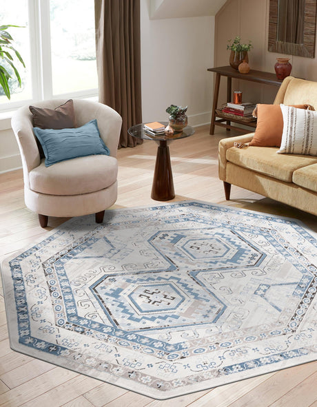 Gray Blue 7' 10 x 7' 10 Charlotte Octagon Area Rug 100% Polypropylene With Jute Backing Traditional Classical Durable Carpet for Living Dining Office Rooms for Sale at Rug Engine