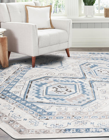 Gray Blue 7' 10 x 7' 10 Charlotte Octagon Area Rug 100% Polypropylene With Jute Backing Traditional Classical Durable Carpet for Living Dining Office Rooms for Sale at Rug Engine