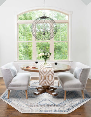 Gray Blue 5' 3 x 5' 3 Charlotte Octagon Area Rug 100% Polypropylene With Jute Backing Traditional Classical Durable Carpet for Living Dining Office Rooms for Sale at Rug Engine