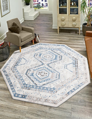 Gray Blue 5' 3 x 5' 3 Charlotte Octagon Area Rug 100% Polypropylene With Jute Backing Traditional Classical Durable Carpet for Living Dining Office Rooms for Sale at Rug Engine