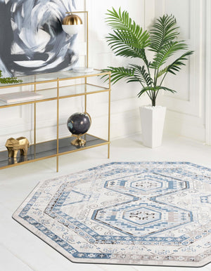 Gray Blue 5' 3 x 5' 3 Charlotte Octagon Area Rug 100% Polypropylene With Jute Backing Traditional Classical Durable Carpet for Living Dining Office Rooms for Sale at Rug Engine