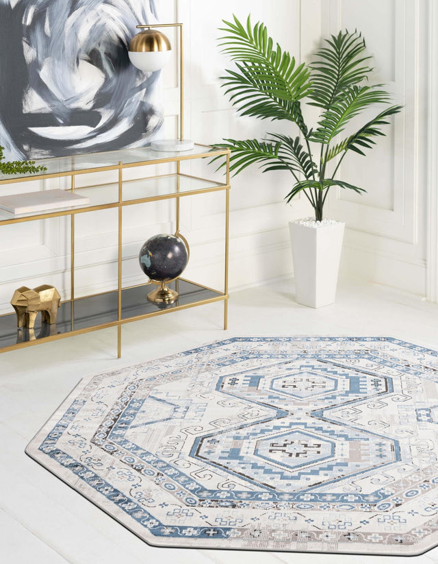 Gray Blue 5' 3 x 5' 3 Charlotte Octagon Area Rug 100% Polypropylene With Jute Backing Traditional Classical Durable Carpet for Living Dining Office Rooms for Sale at Rug Engine