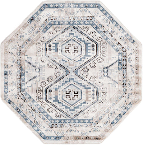 Gray Blue 5' 3 x 5' 3 Charlotte Octagon Area Rug 100% Polypropylene With Jute Backing Traditional Classical Durable Carpet for Living Dining Office Rooms for Sale at Rug Engine