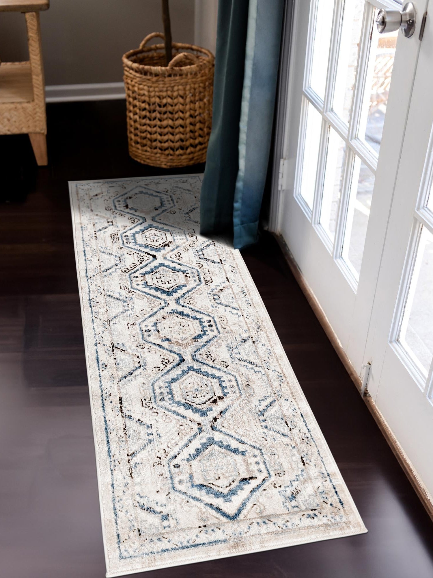 Gray Blue 2' x 10' Charlotte Runner Area Rug 100% Polypropylene With Jute Backing Traditional Classical Durable Carpet for Living Dining Office Rooms for Sale at Rug Engine