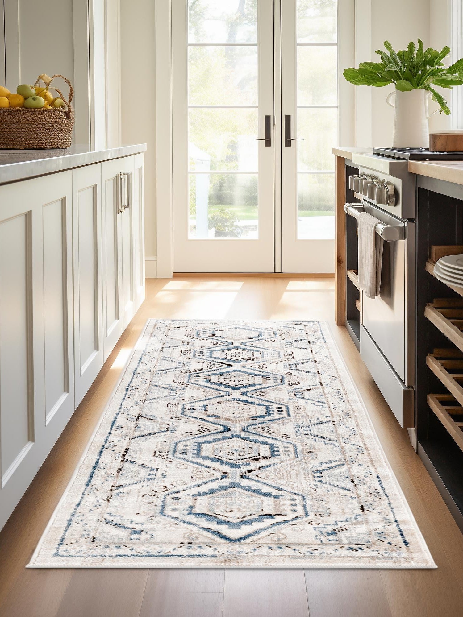 Gray Blue 3' 1 x 13' 1 Charlotte Runner Area Rug 100% Polypropylene With Jute Backing Traditional Classical Durable Carpet for Living Dining Office Rooms for Sale at Rug Engine