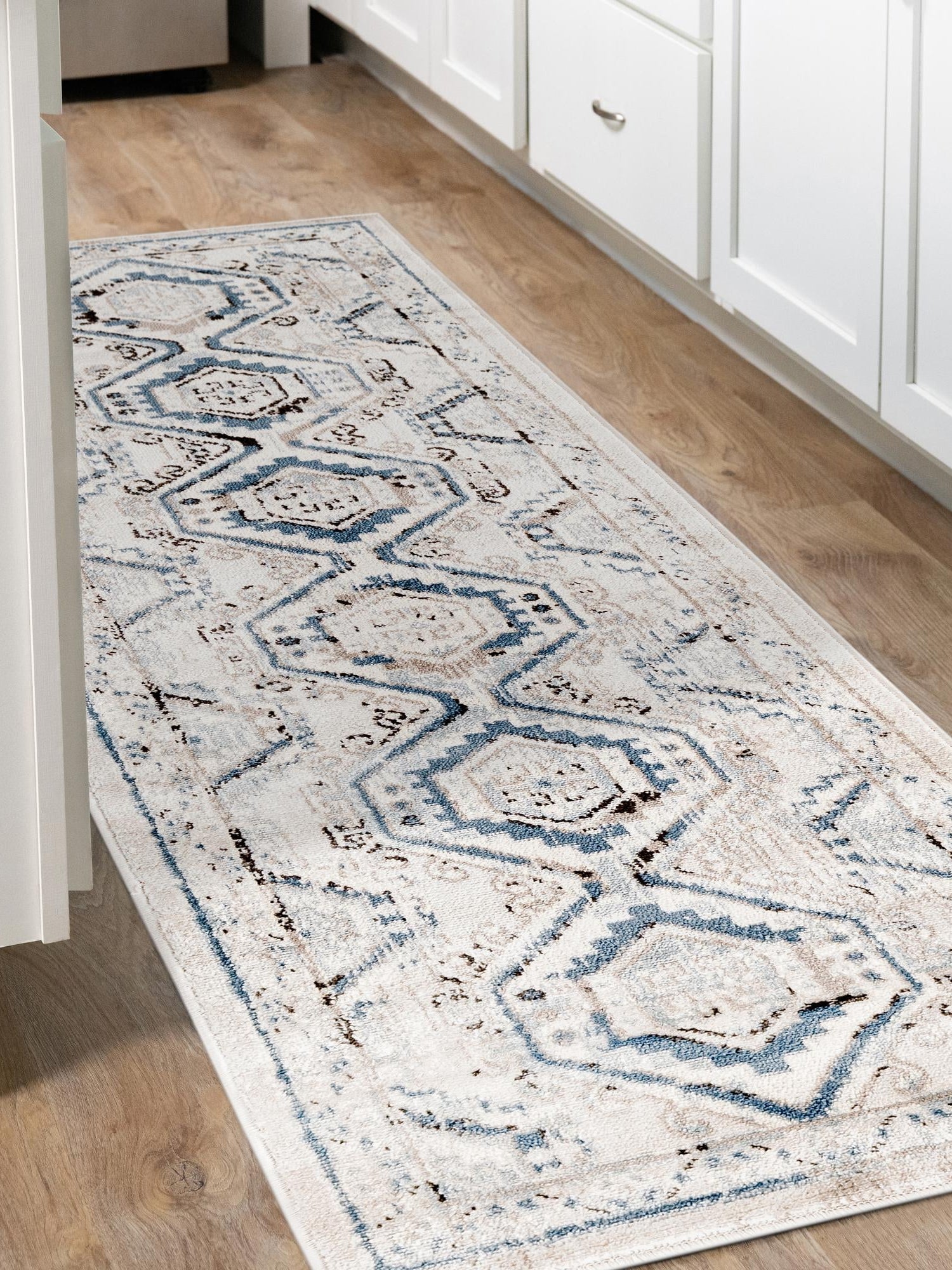 Gray Blue 2' x 10' Charlotte Runner Area Rug 100% Polypropylene With Jute Backing Traditional Classical Durable Carpet for Living Dining Office Rooms for Sale at Rug Engine