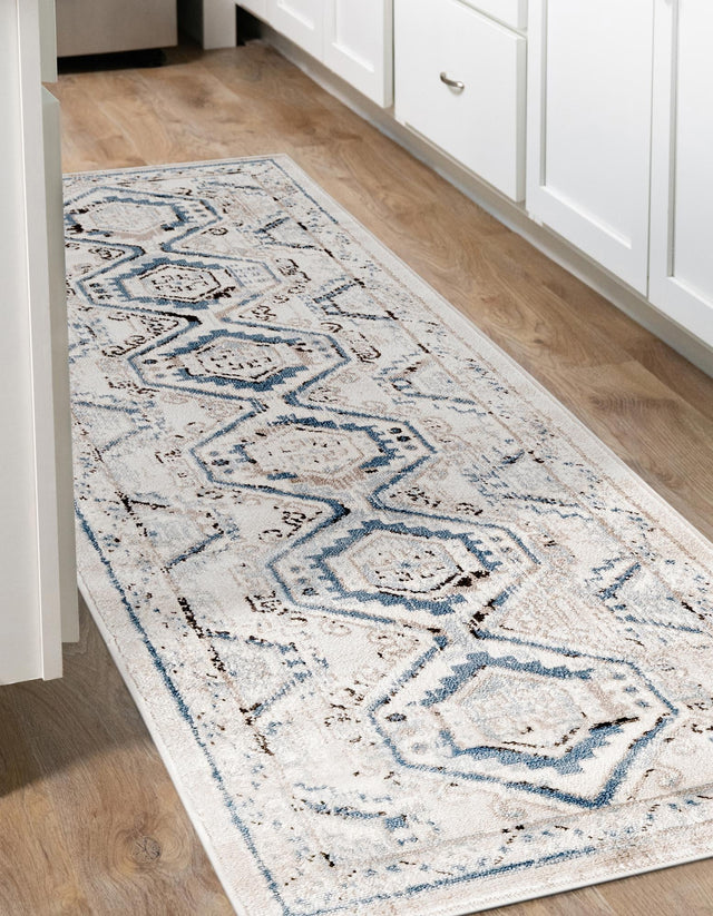 Gray Blue 2' x 10' Charlotte Runner Area Rug 100% Polypropylene With Jute Backing Traditional Classical Durable Carpet for Living Dining Office Rooms for Sale at Rug Engine