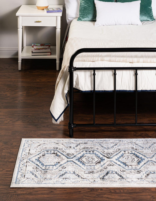 Gray Blue 2' x 10' Charlotte Runner Area Rug 100% Polypropylene With Jute Backing Traditional Classical Durable Carpet for Living Dining Office Rooms for Sale at Rug Engine