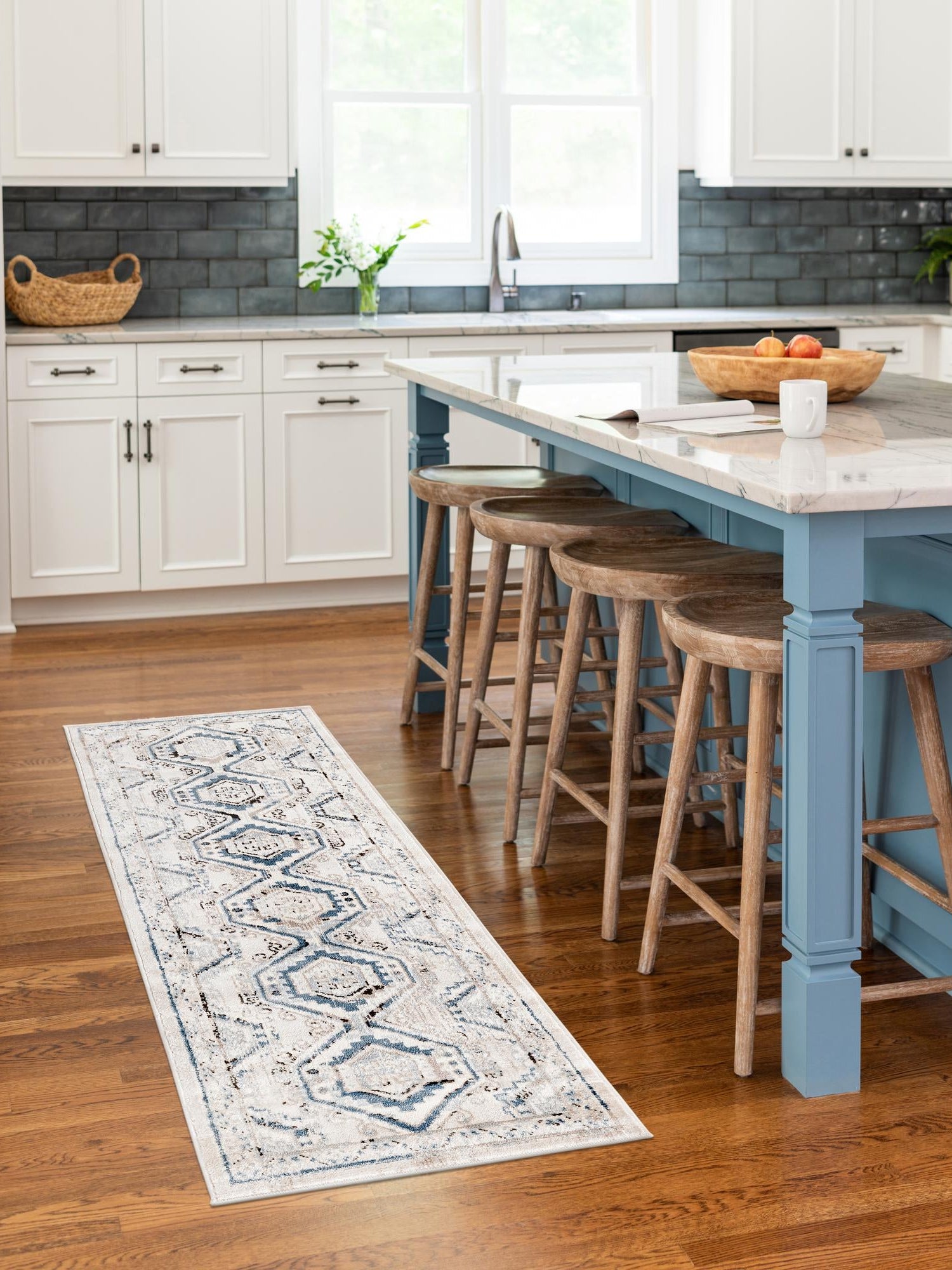 Gray Blue 2' x 10' Charlotte Runner Area Rug 100% Polypropylene With Jute Backing Traditional Classical Durable Carpet for Living Dining Office Rooms for Sale at Rug Engine