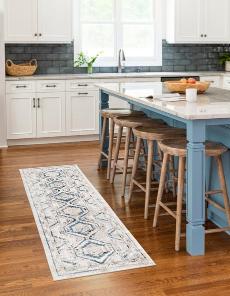 Gray Blue 2' x 10' Charlotte Runner Area Rug 100% Polypropylene With Jute Backing Traditional Classical Durable Carpet for Living Dining Office Rooms for Sale at Rug Engine