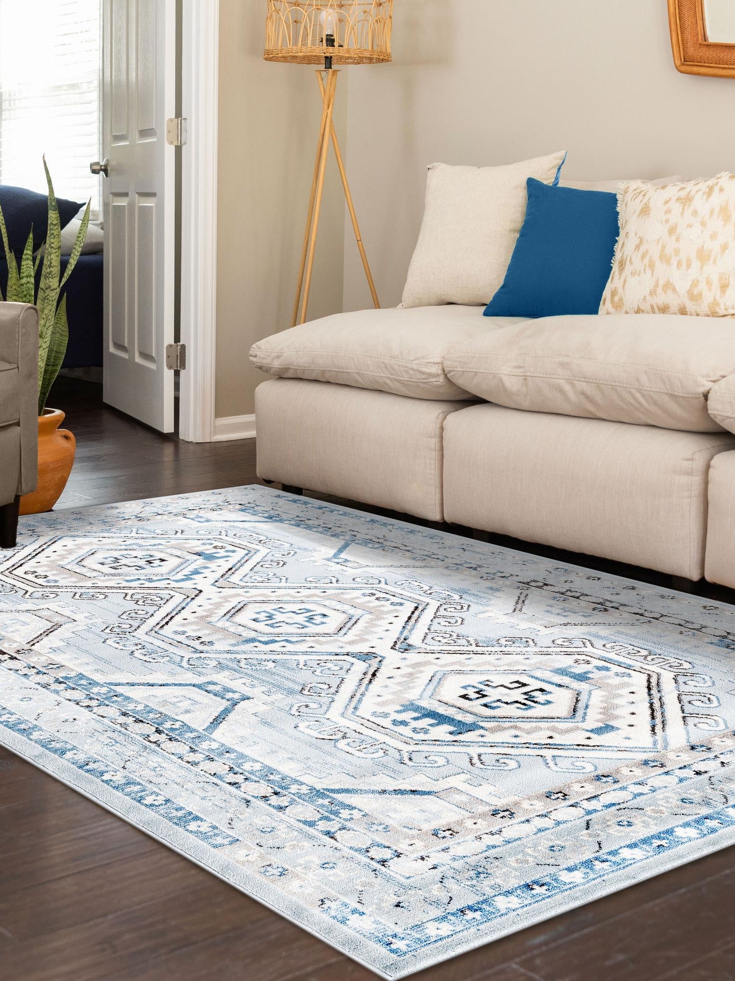 Aqua Blue 7' 1 x 10' Charlotte Rectangle Area Rug 100% Polypropylene With Jute Backing Traditional Classical Durable Carpet for Living Dining Office Rooms for Sale at Rug Engine