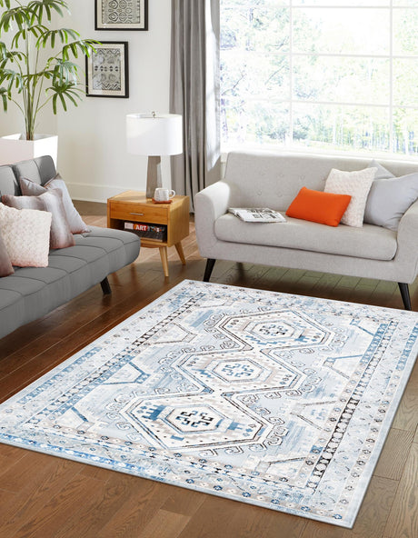 Aqua Blue 4' 1 x 6' 1 Charlotte Rectangle Area Rug 100% Polypropylene With Jute Backing Traditional Classical Durable Carpet for Living Dining Office Rooms for Sale at Rug Engine