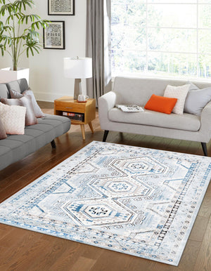 Aqua Blue 5' 3 x 8' Charlotte Rectangle Area Rug 100% Polypropylene With Jute Backing Traditional Classical Durable Carpet for Living Dining Office Rooms for Sale at Rug Engine