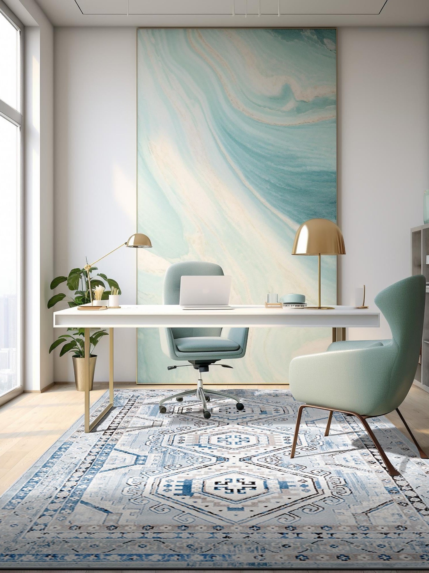 Aqua Blue 9' x 12' Charlotte Rectangle Area Rug 100% Polypropylene With Jute Backing Traditional Classical Durable Carpet for Living Dining Office Rooms for Sale at Rug Engine