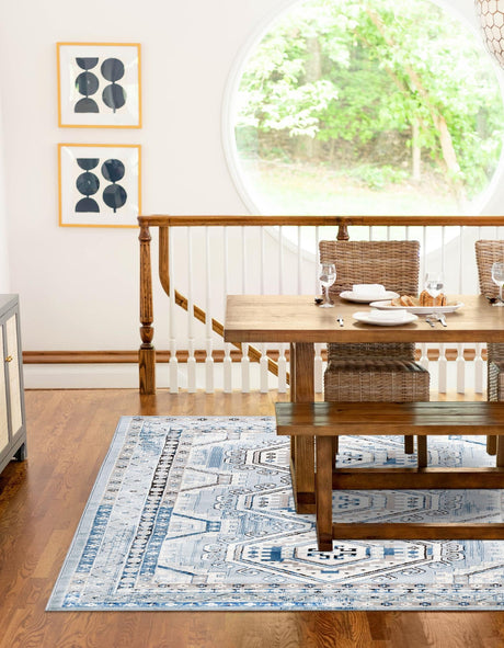 Aqua Blue 5' 3 x 8' Charlotte Rectangle Area Rug 100% Polypropylene With Jute Backing Traditional Classical Durable Carpet for Living Dining Office Rooms for Sale at Rug Engine